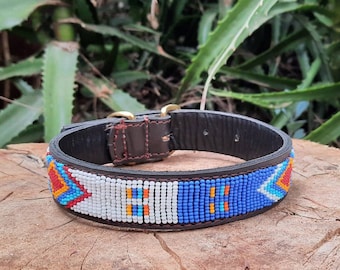 Leather Beaded Dog Collar